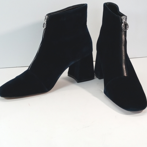 Zara Velvet Chunky Heel Ankle Boots - Picture 3 of 16